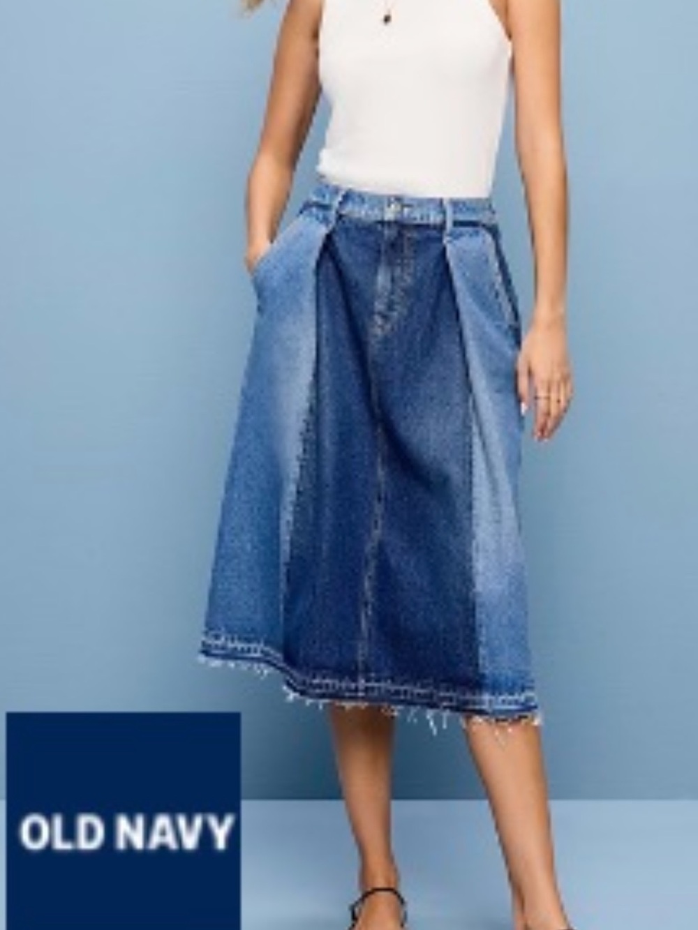Old Navy Blue Multi-Shade Denim A-Line Skirt